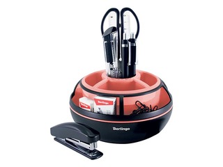 Настольный органайзер Berlingo Instinct, 9 предметов, черный/фламинго