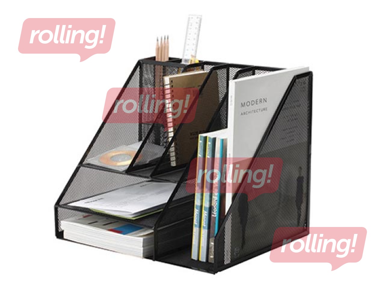 Desktop organiser Q-Connect, empty, metal mesh, black
