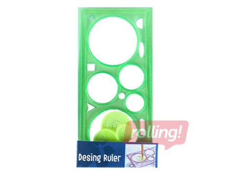 Линейка- трафарет, фигурки, зеленый, 100x200mm