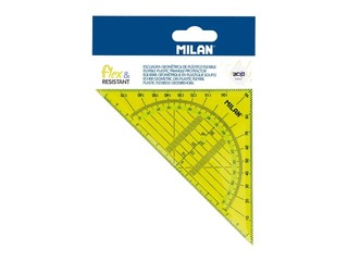 Kolmnurkline joonlaud + transportöör Milan, kollane, 14cm, 180°