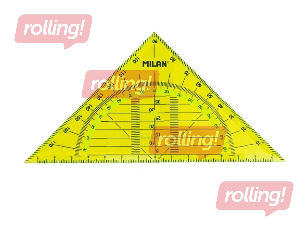 Kolmnurkline joonlaud + transportöör Milan, kollane, 14cm, 180°
