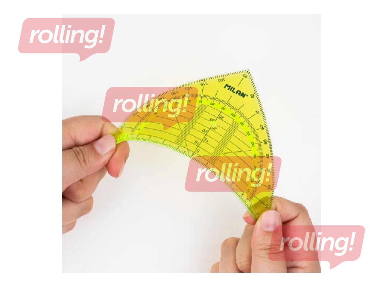 Kolmnurkline joonlaud + transportöör Milan, kollane, 14cm, 180°