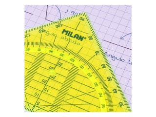 Kolmnurkline joonlaud + transportöör Milan, kollane, 14cm, 180°
