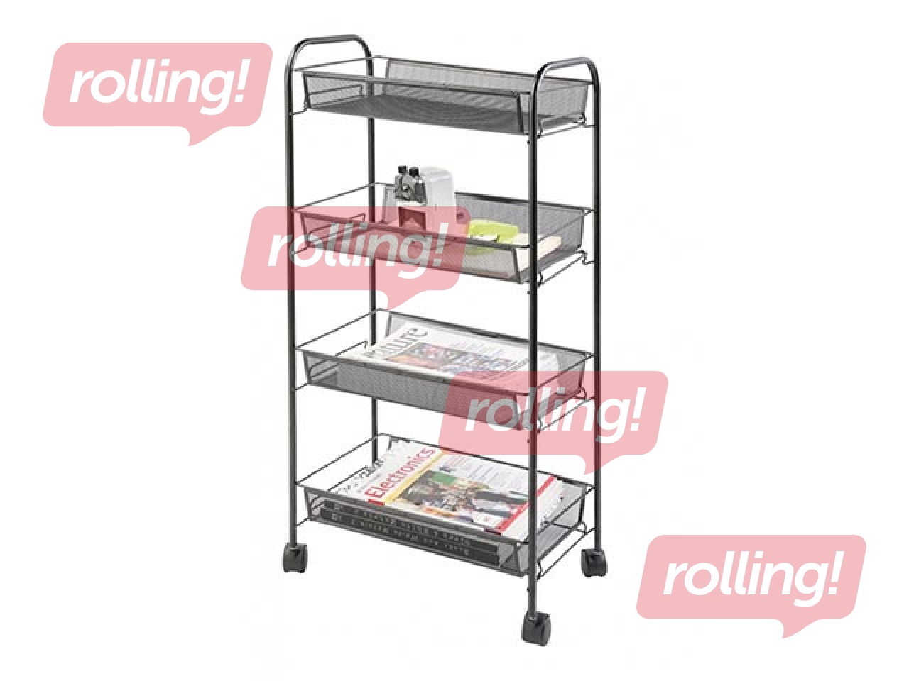 Dokumentu plaukts Q-Connect uz riteņiem, metāla, melns