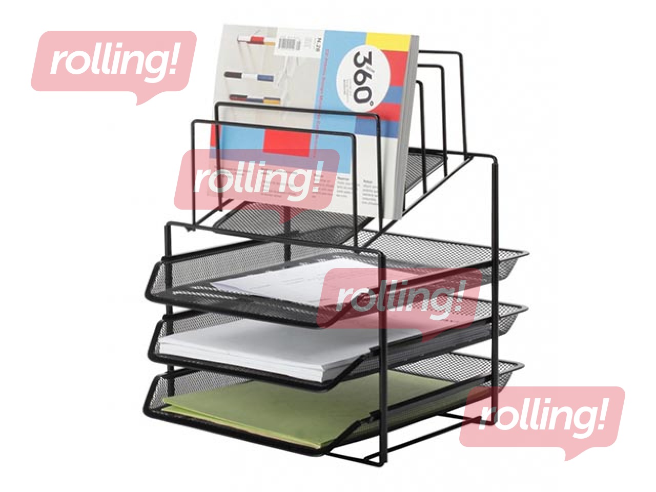 Dokumentu plauktu komplekts Q-Connect, metāla, 3 plaukti, melns