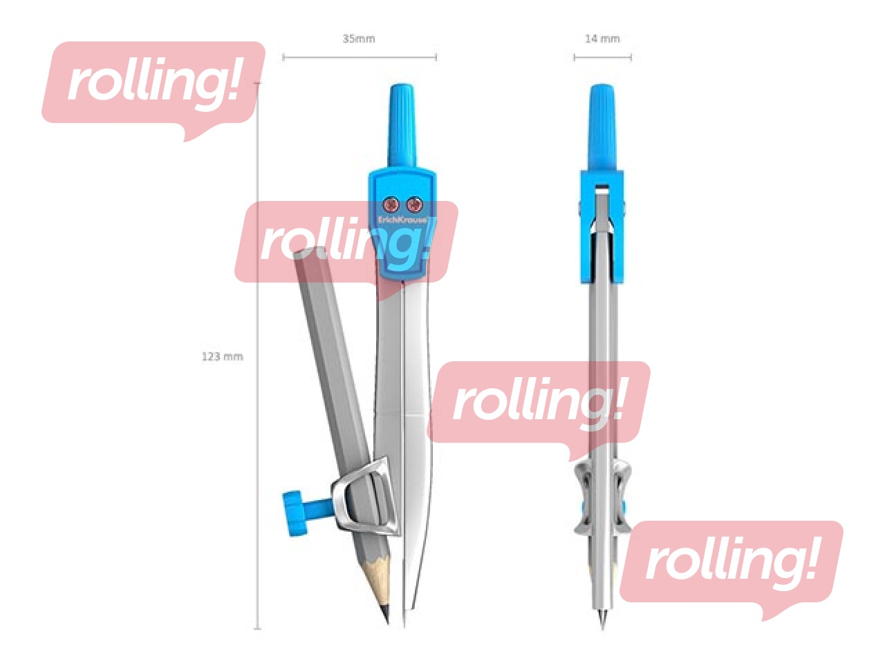 Металлический циркуль с карандашом ErichKrause, 123 мм, разные цвета