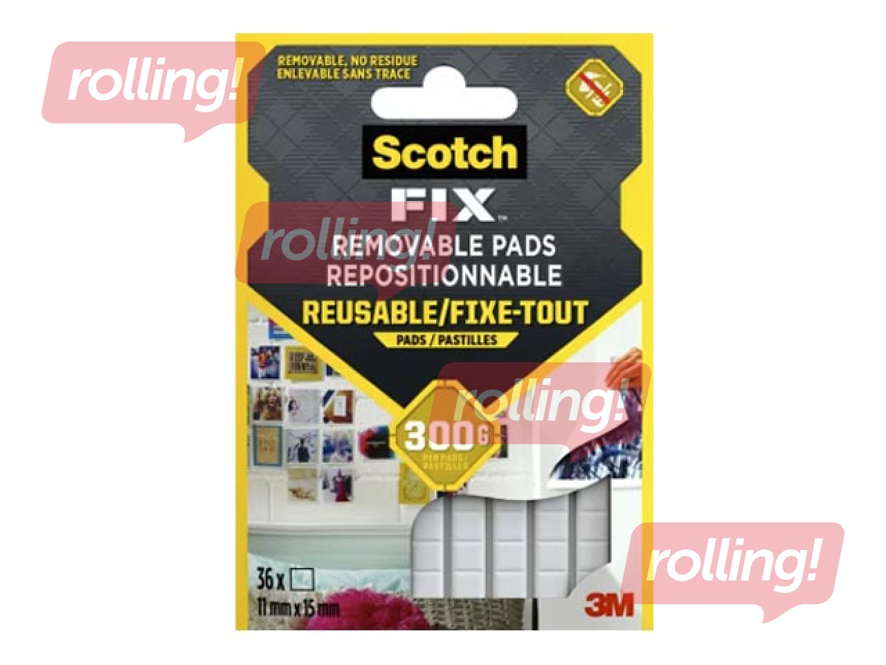 Removable Adhesive Pads Scotch, 1mm x 15mm, 36 pcs