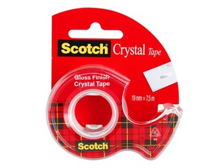 Līmlente ar turētāju 3M Scotch Crystal, 19mm x 7.5m