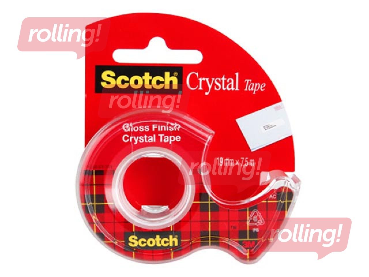 Līmlente ar turētāju 3M Scotch Crystal, 19mm x 7.5m