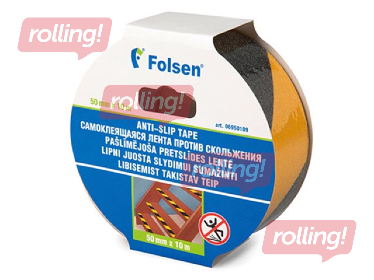 Isekleepuv libisemisvastase lint - kollane / must 5cm x 10m