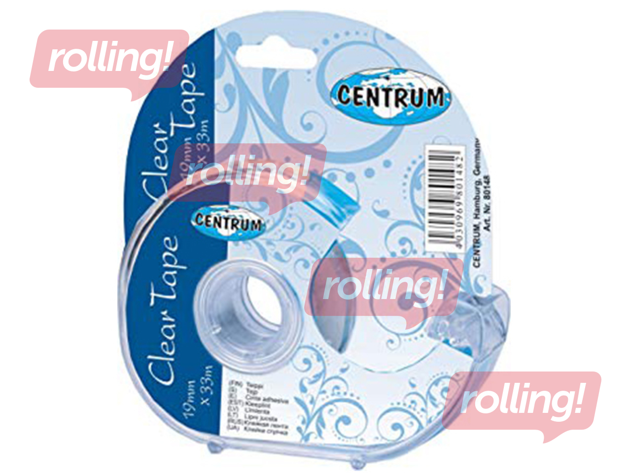Tape with holder Centrum, 19mm x 33m, transparent