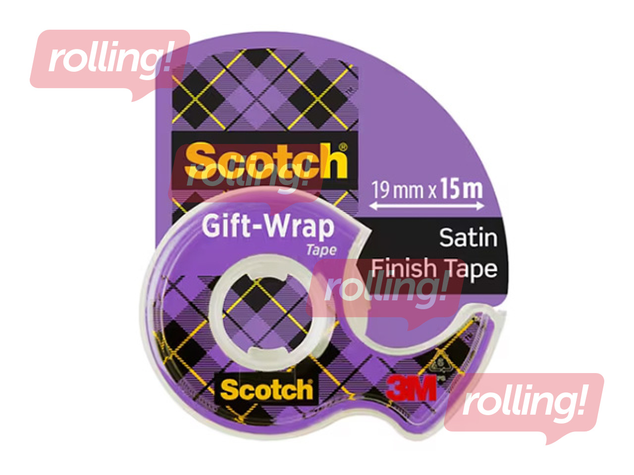 Līmlente, Scotch, Satin dāvanu saiņošanai, ar turētāju, 19mm x 15m