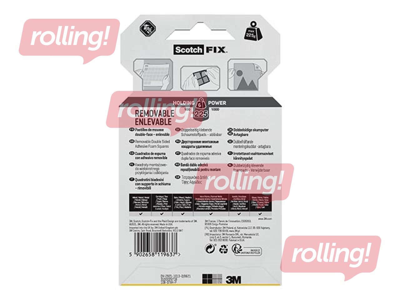 Mounting squares 3M Scotch,12.7x12.7mm, non permanent