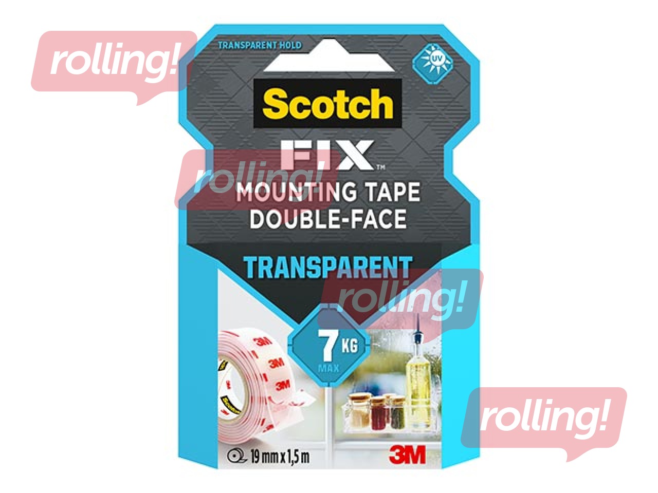 Kahepoolne teip 3M Scotch, 19mm x 1.5m, läbipaistev