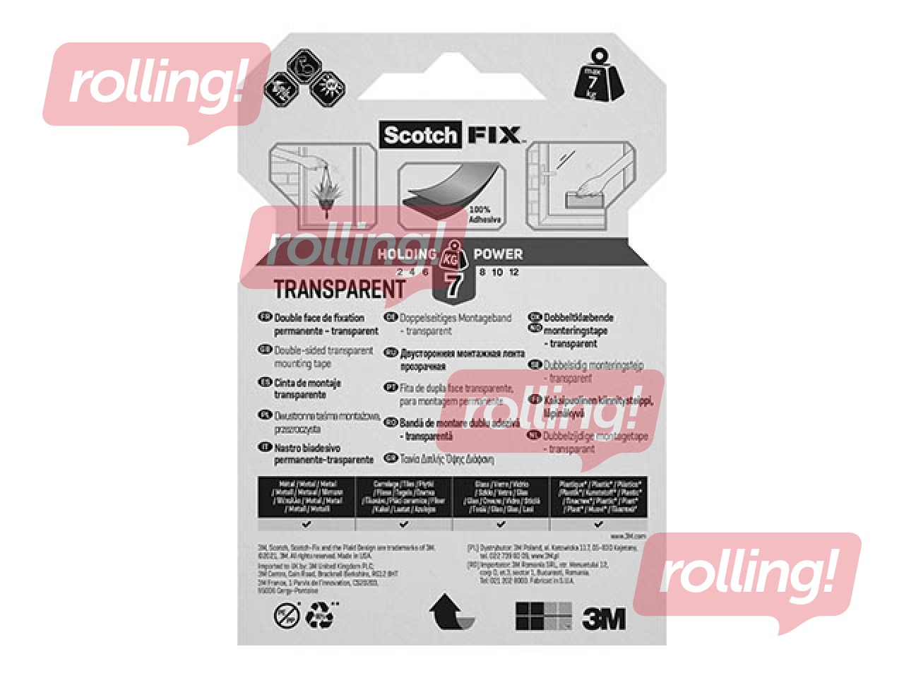 Kahepoolne teip 3M Scotch, 19mm x 1.5m, läbipaistev