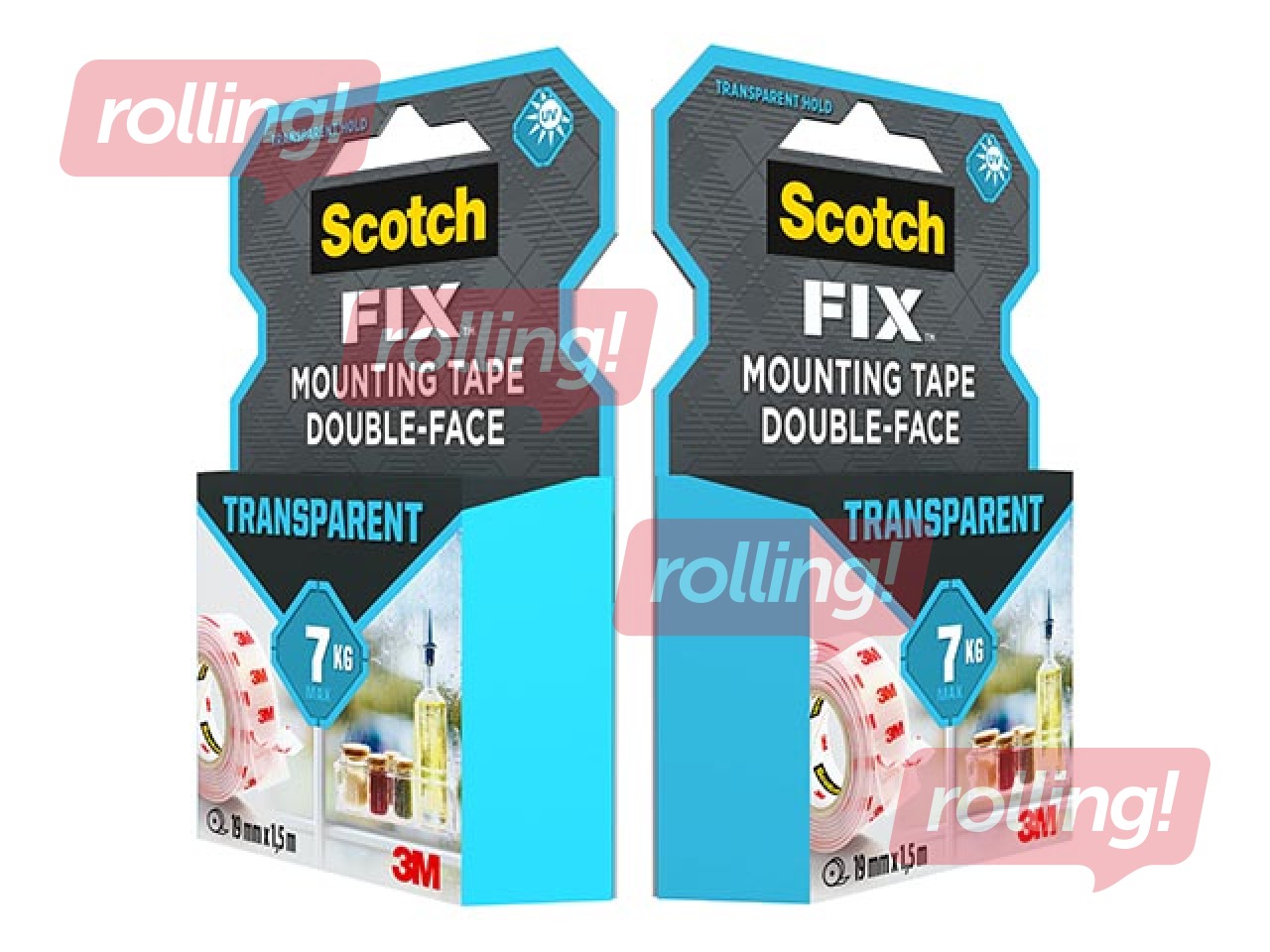 Līmlente abpusēja 3M Scotch, 19mm x 1.5m, montāžas, caurspīdīga