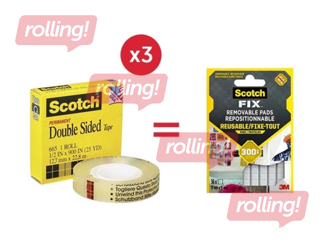 Two sided tape 3M Scotch, 12mm x 23m + GIFT! Buy tape and receive a gift!