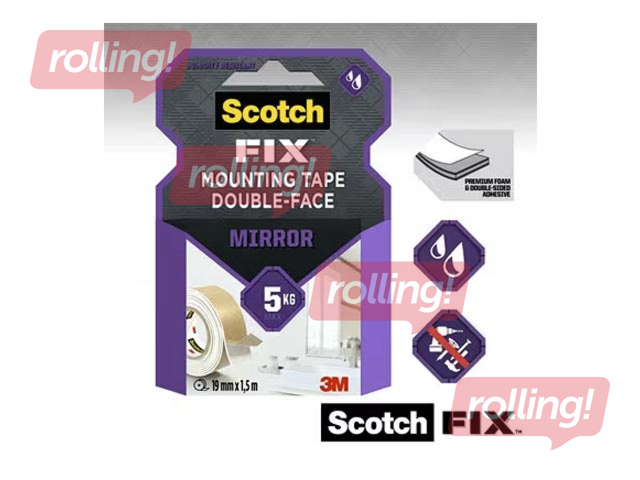 3M Scotch, Bath & Mirror kahepoolne kinnituslint, 19mm x 1.5m