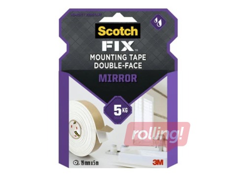 Kleeplint, kahepoolne 3M Scotch, Bath & Mirror, 19mm x 5m