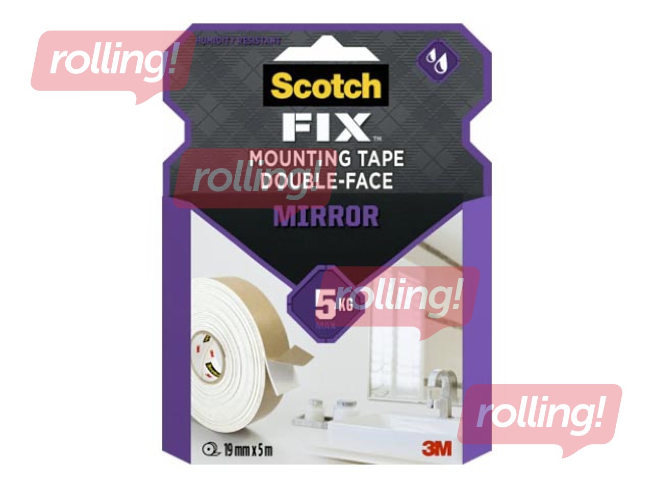Kleeplint, kahepoolne 3M Scotch, Bath & Mirror, 19mm x 5m