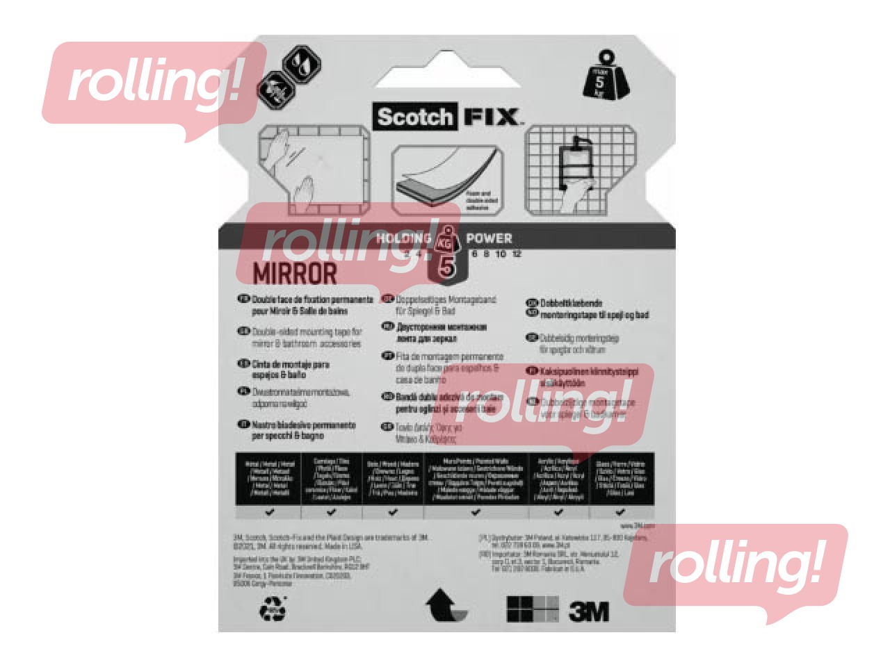 Kleeplint, kahepoolne 3M Scotch, Bath & Mirror, 19mm x 5m