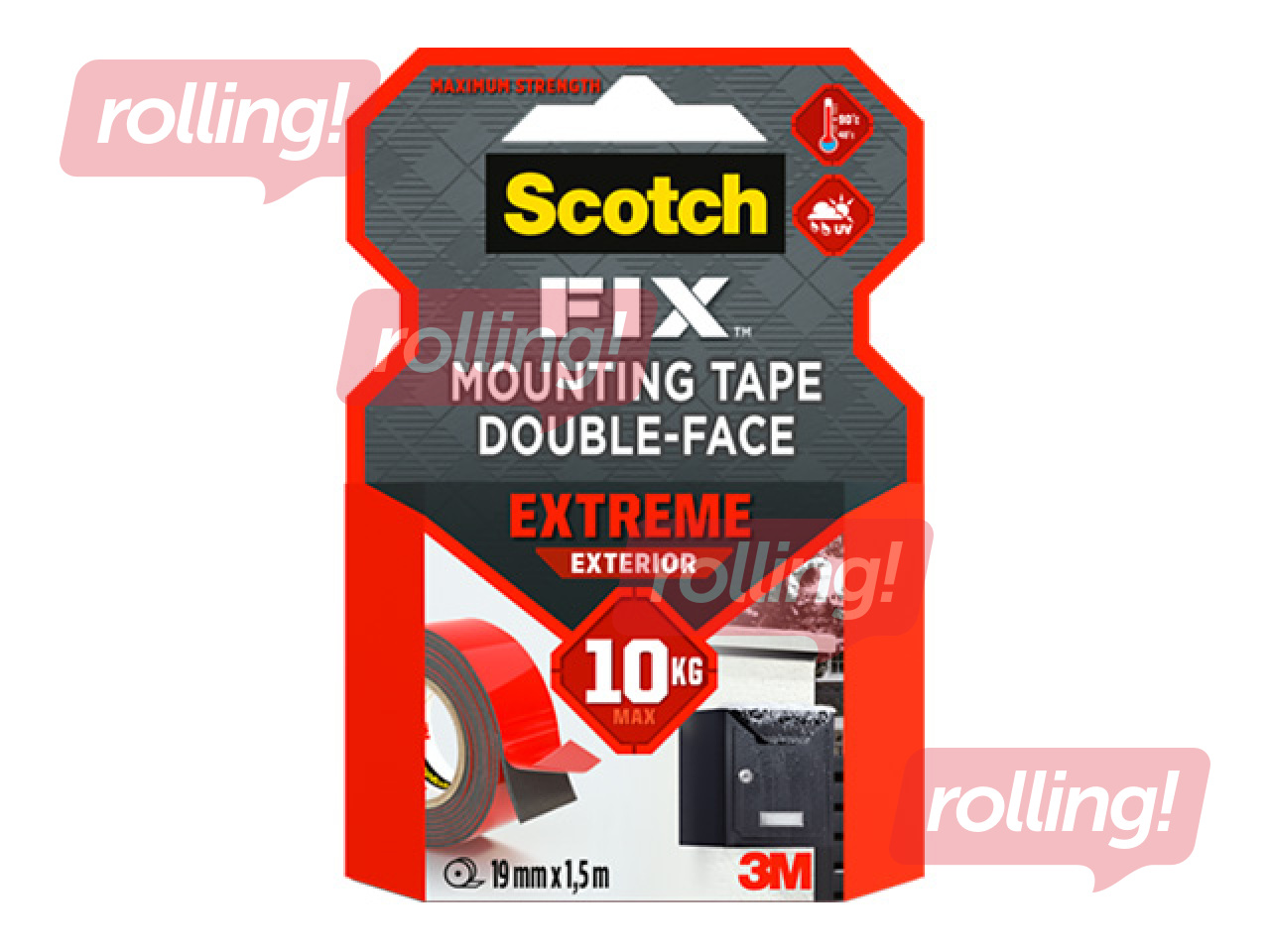Double-sided mounting tape, Scotch Extreme, transparent, 19mm x 1.5m