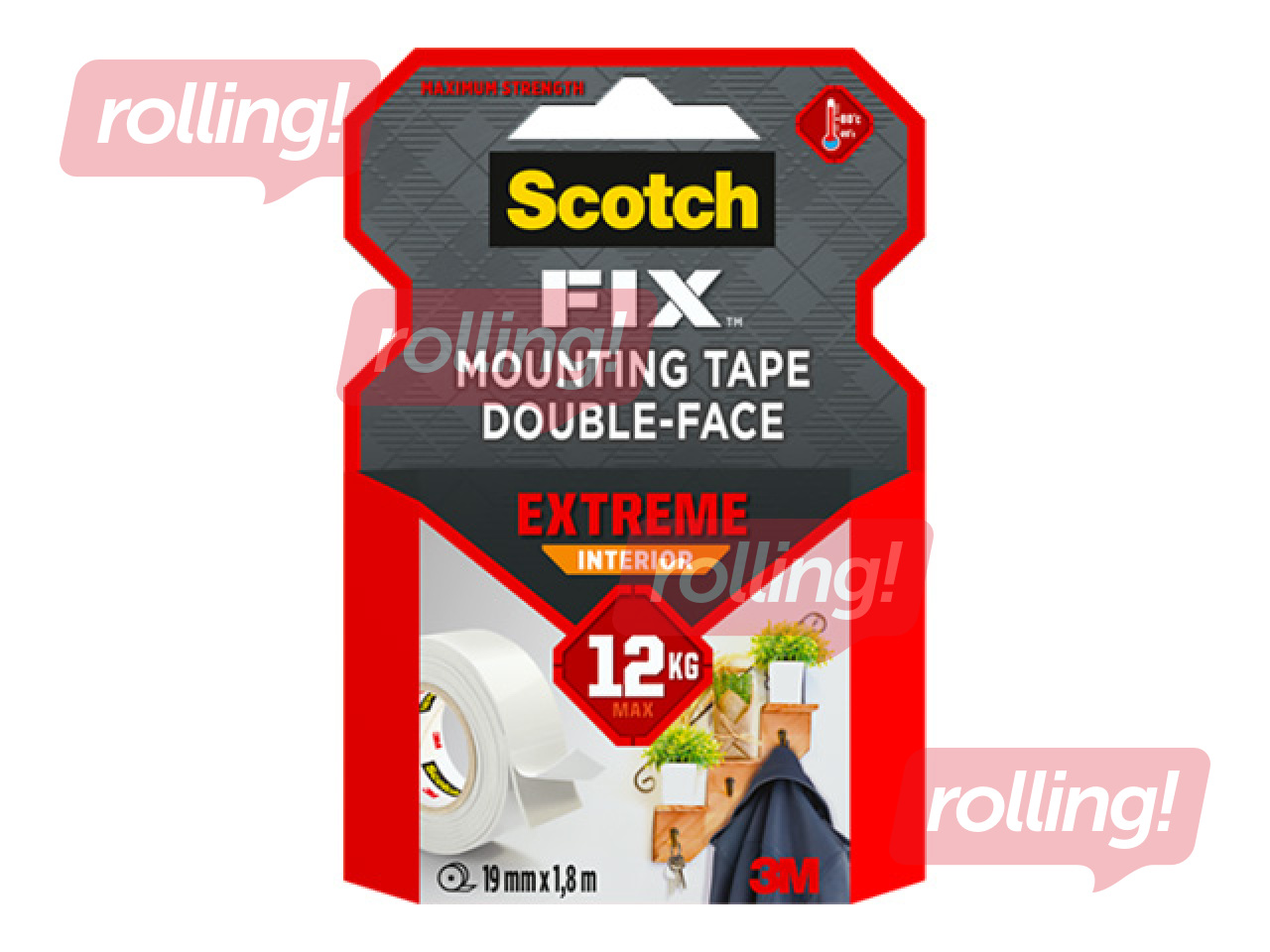 Двухсторонняя клейкая лента 3M Scotch Extreme, 19мм x 1.8м, монтажная, белая