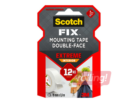 Līmlente abpusēja 3M Scotch Extreme, 19mm x 1.8m, montāžas, balta