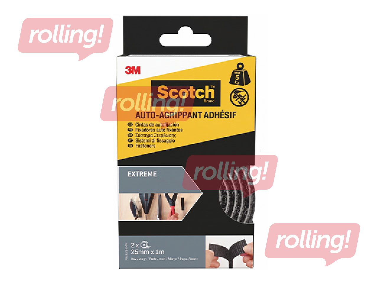 Stiprinājuma līmlente abpusēja 3M Scotch Extreme, 25mm x 1m, melna, 2 ruļļi