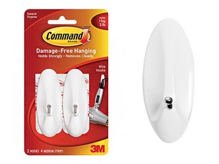 Command Wire Hook with adhesive strip, M, plastic, white