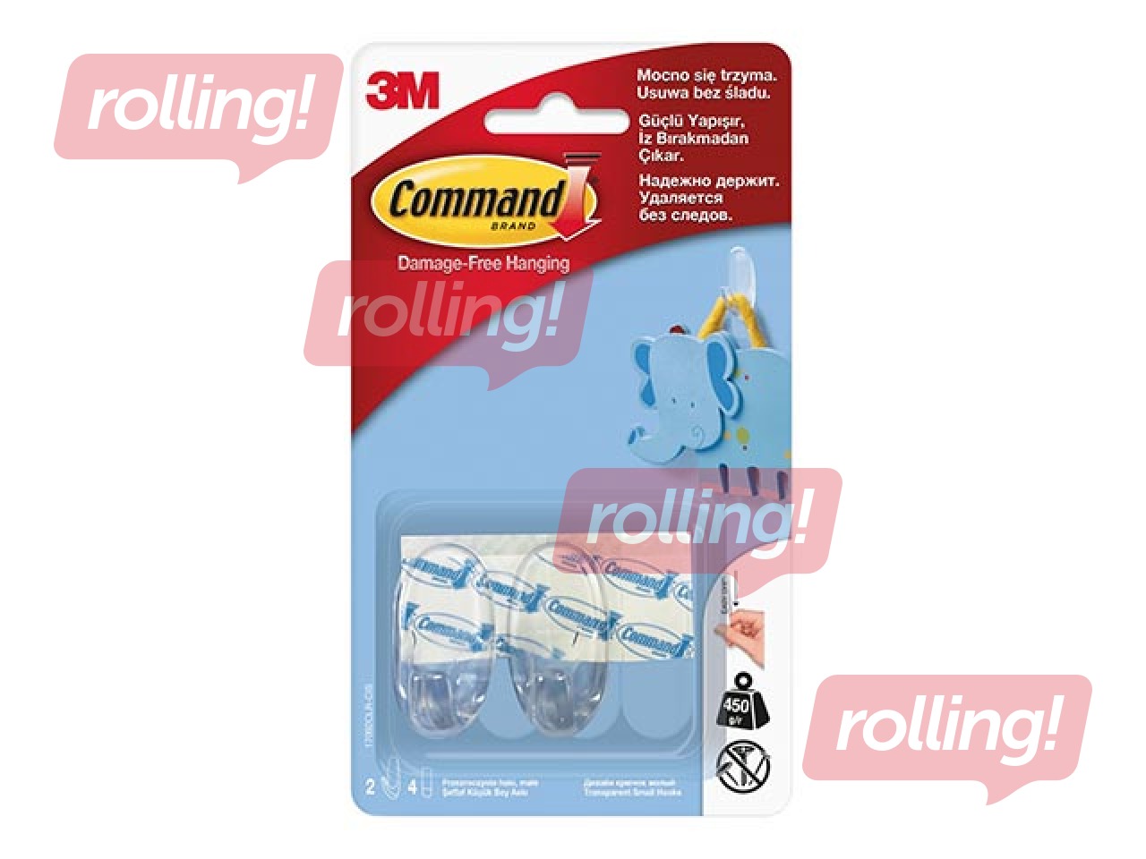 Command Hooks with adhesive strips S 17092, transparent