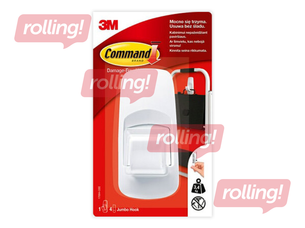 Command Jumbo Hook, plastic, adhesive, white