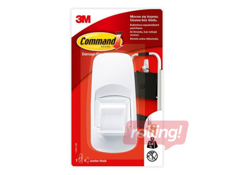 Крючок Command Jumbo, пластиковый, самоклеящийся, белый