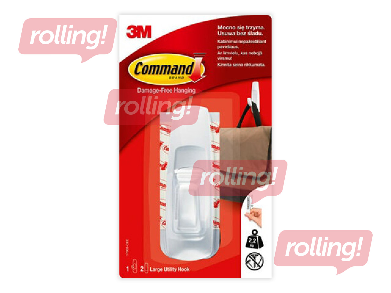 Command Large Utility Hook, plastic, adhesive, white