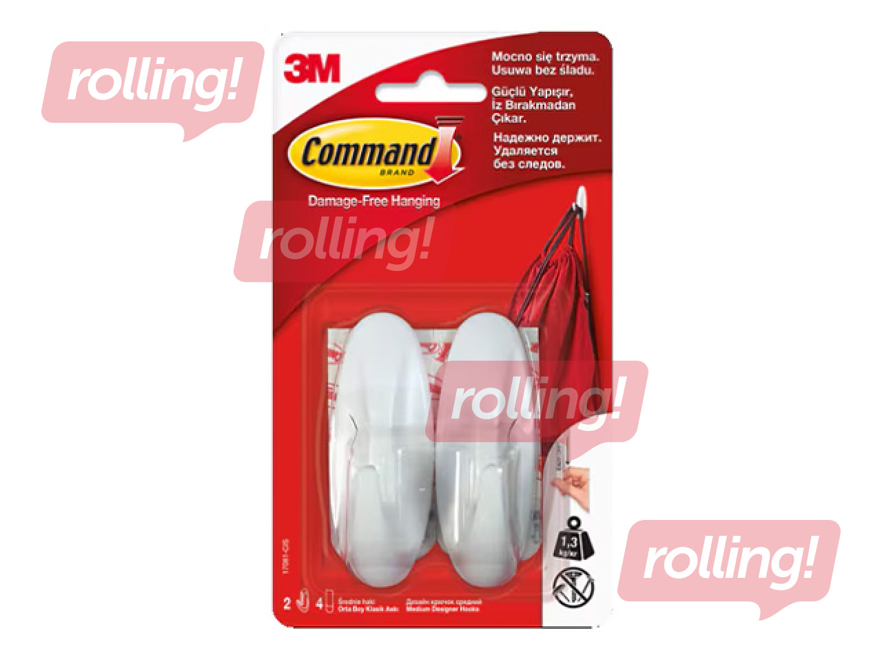 Command Medium Designer Hook, plastic, adhesive, white