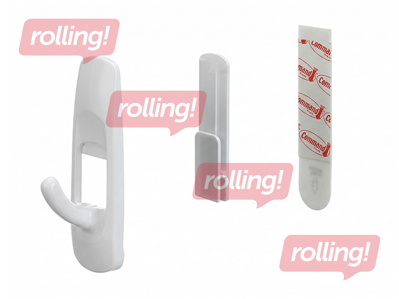 Konks Command Medium 17001, plastik, liimitav, valge, 2tk