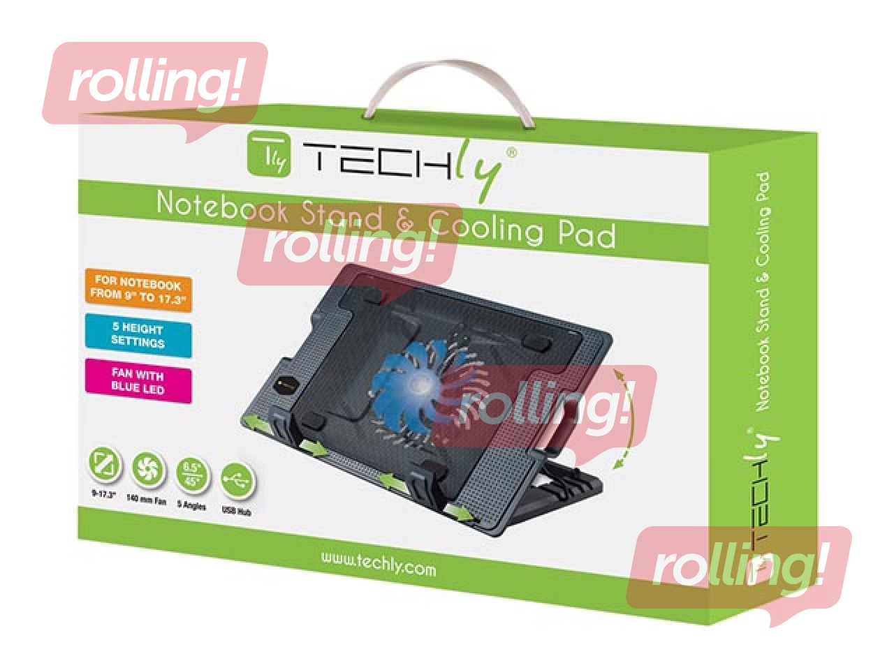 Techly Notebook computer cooling pad and adjustable stand, up to 17.3