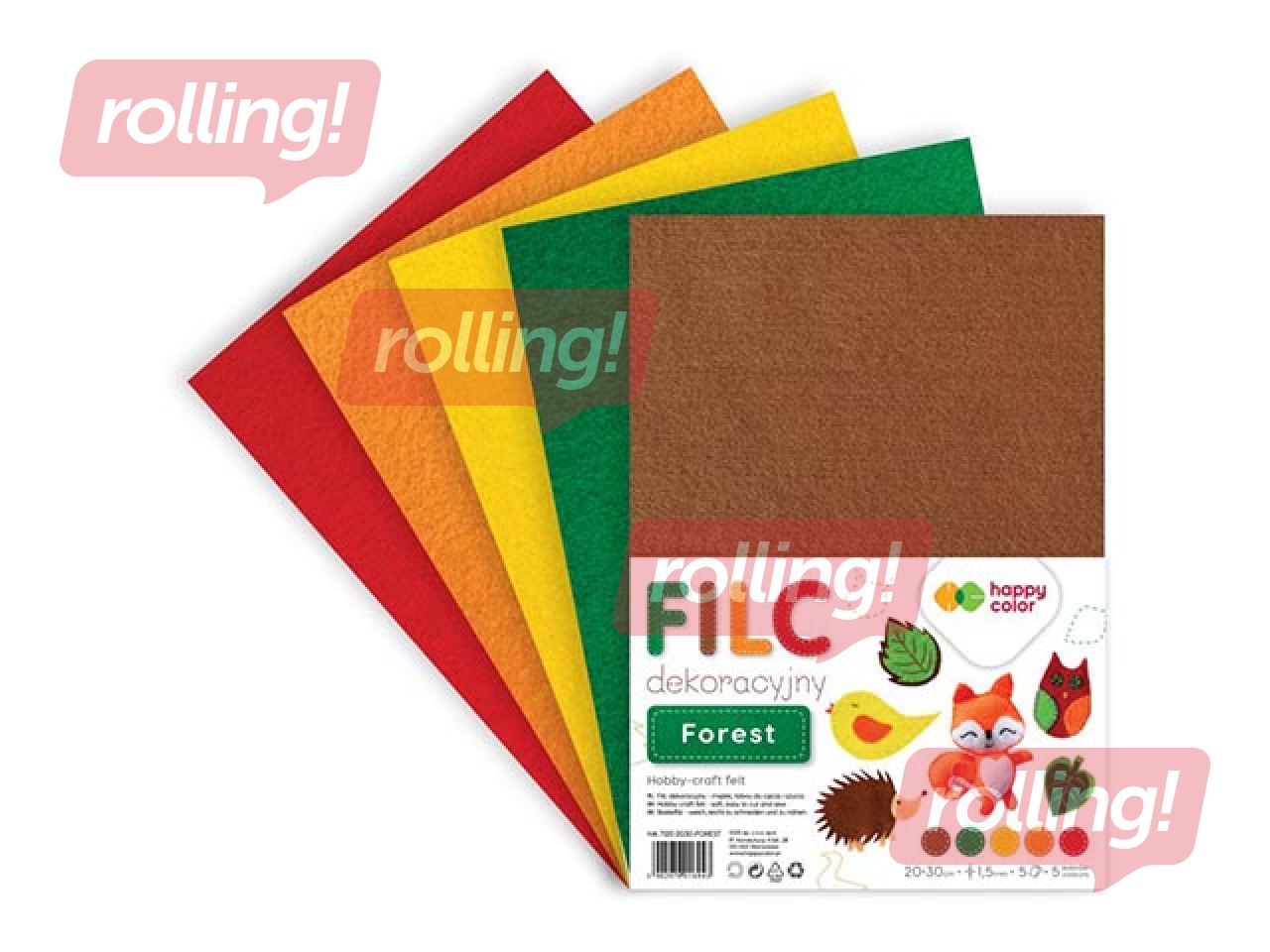 Filcs Happy Color 20x30cm, 150g/m², Forest, 5 loksnes