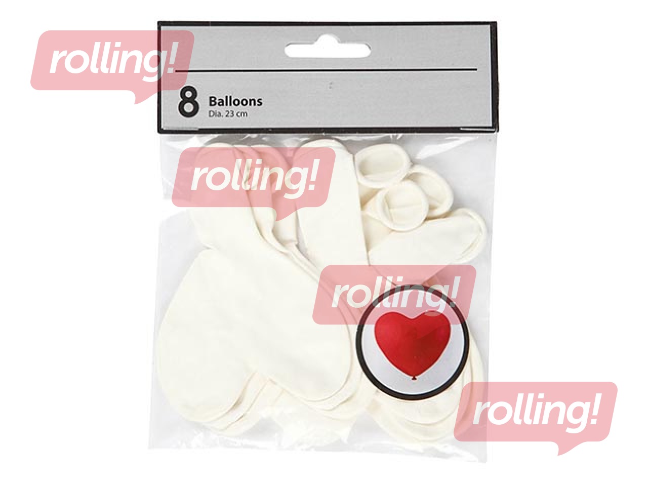 Balloons-Hearts, white, 8 pcs.