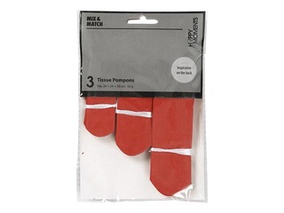 Tissue pompons, red, 3 pcs.