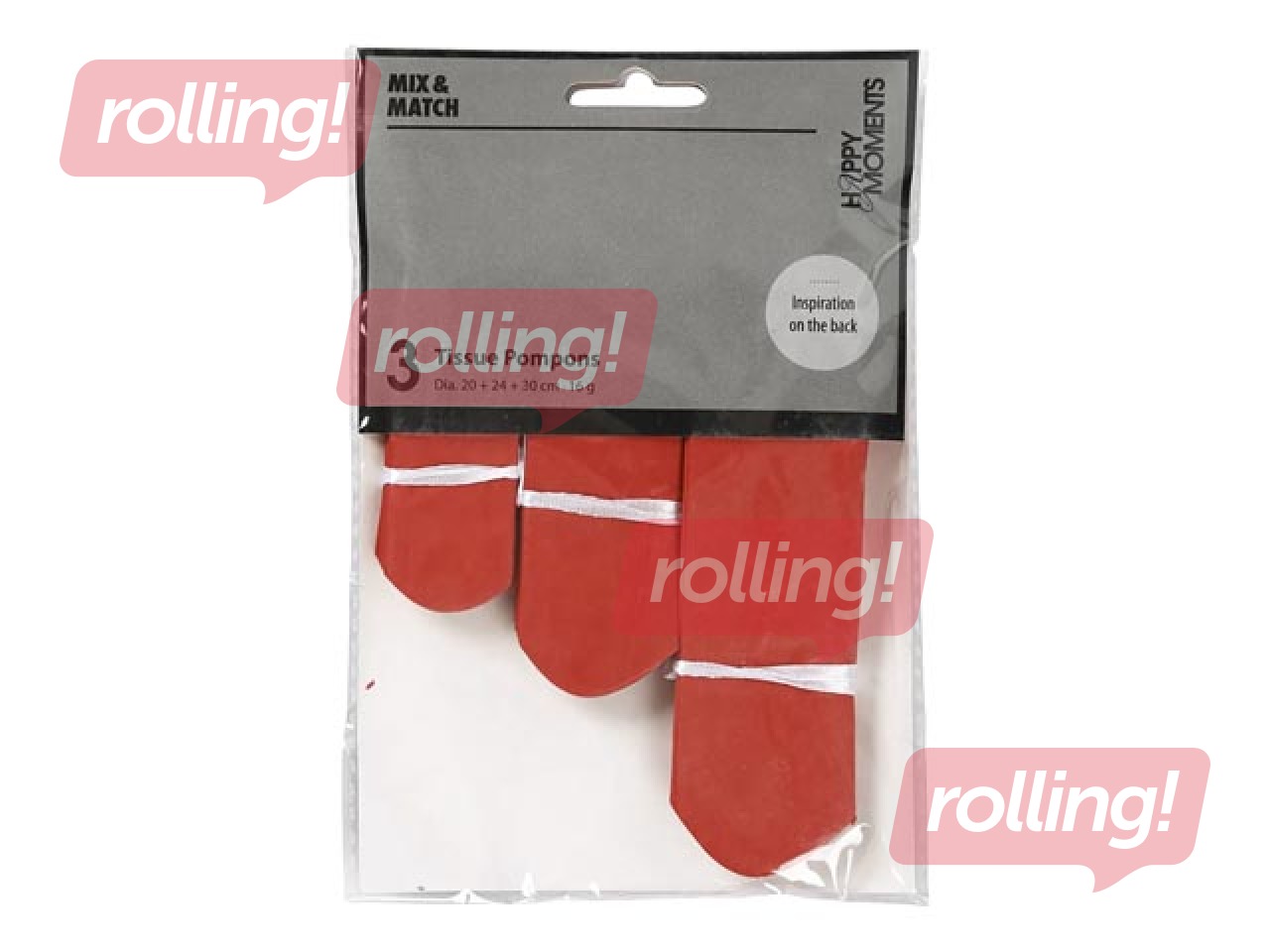 Tissue pompons, red, 3 pcs.