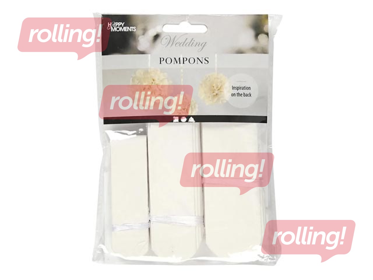 Tissue pompons, white, 3 pcs.