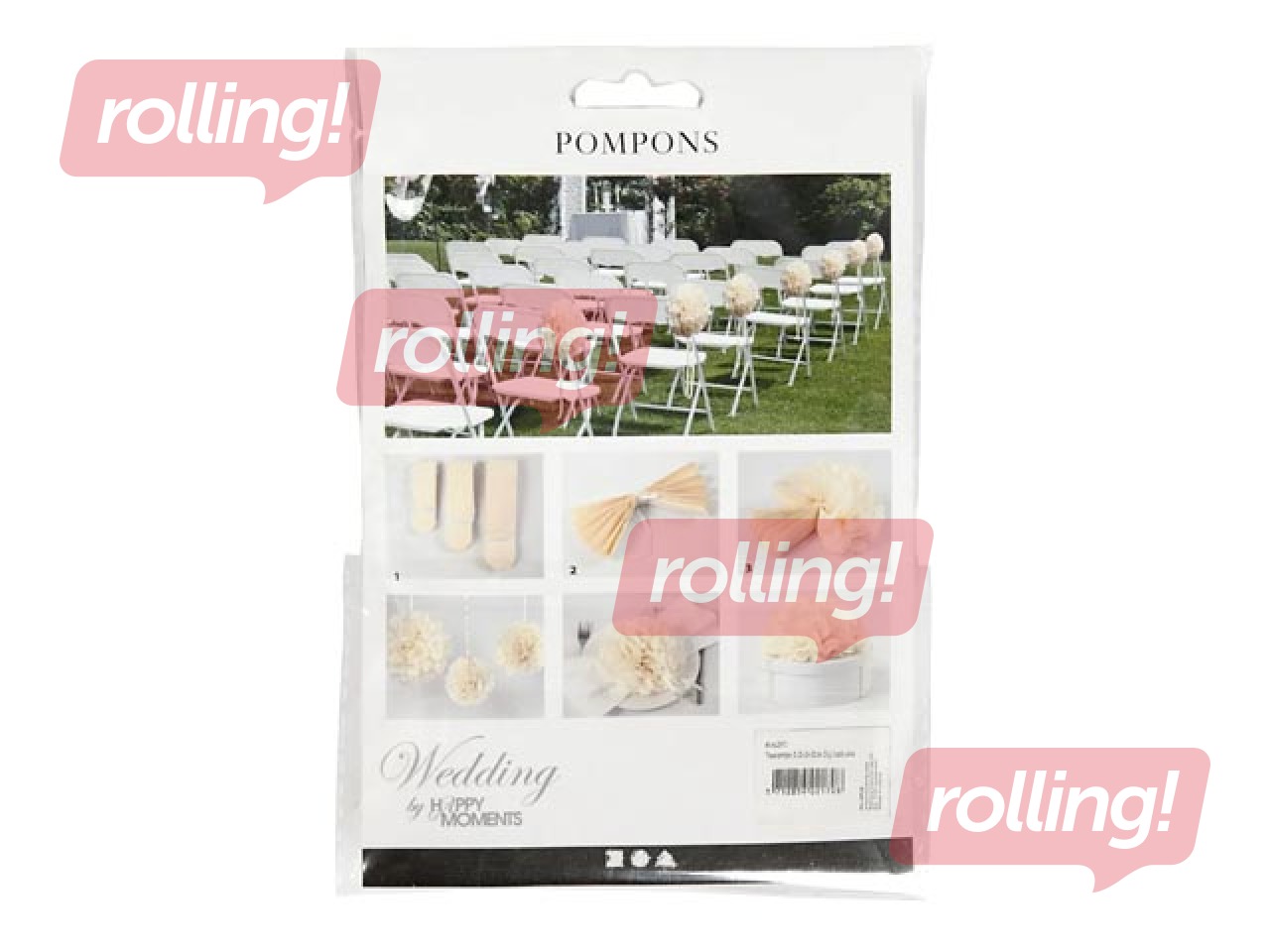 Tissue pompons, white, 3 pcs.