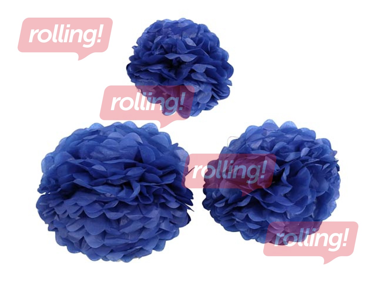Tissue pompons, dark blue, 3 pcs.