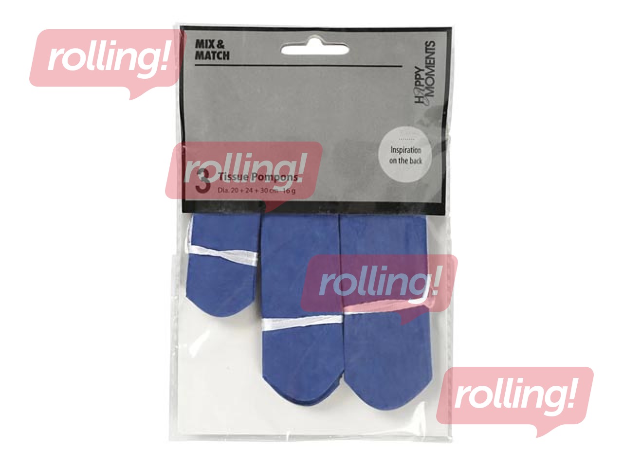 Tissue pompons, dark blue, 3 pcs.