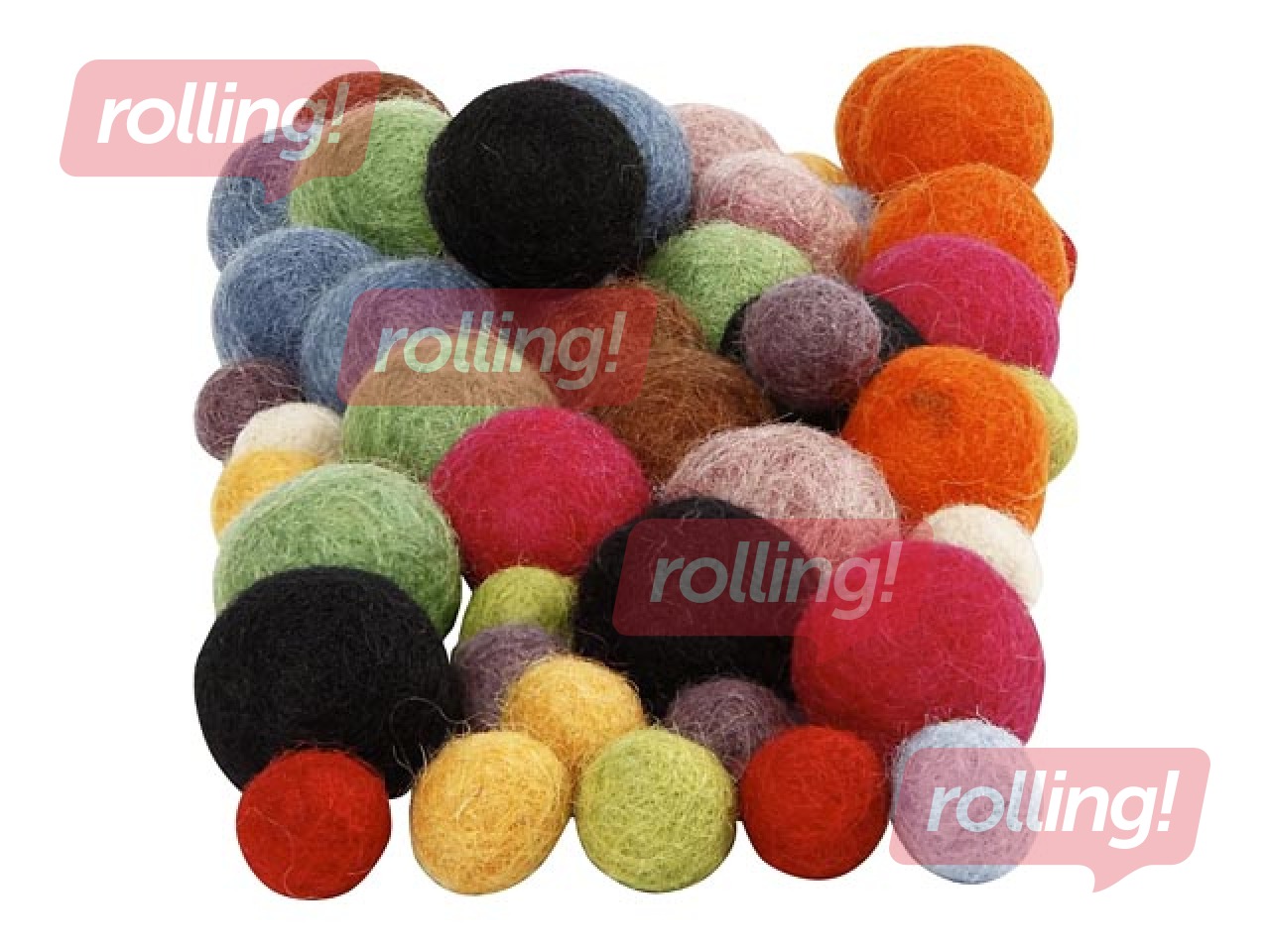 Felt balls, 10-20 mm, 52 pcs., assorted colours