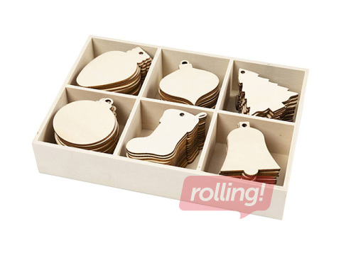 SALE Jõulukuuse kaunistused, puidust, 90 tk.