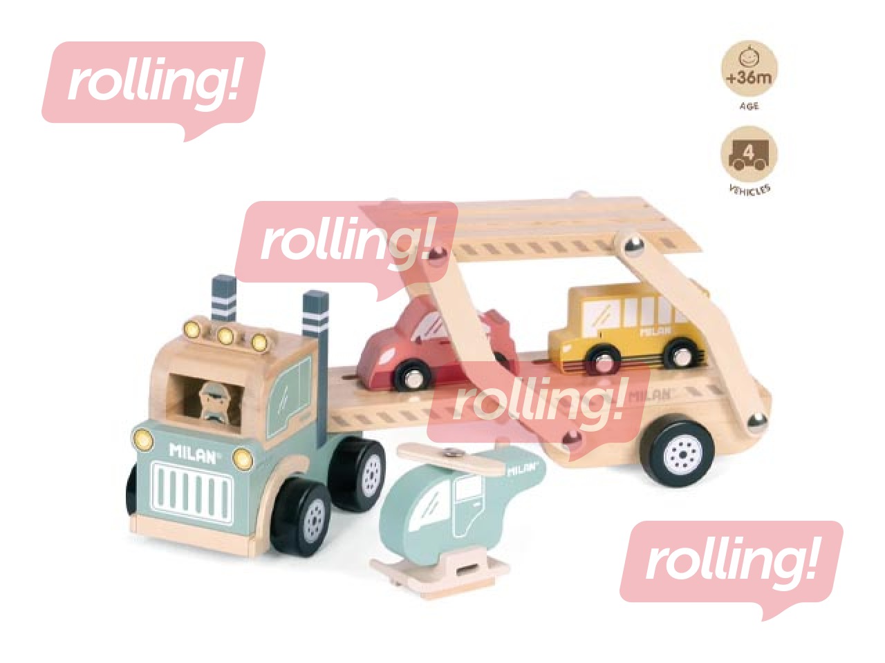 Arendav puidust mänguasi Milan, Wheels on the road