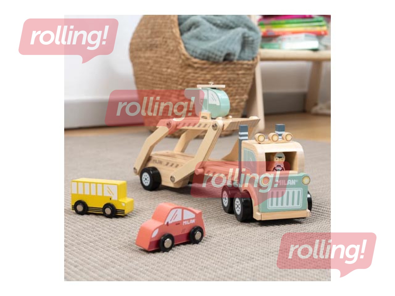 Arendav puidust mänguasi Milan, Wheels on the road