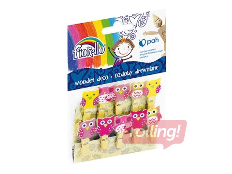 Wooden deco pegs Fiorello, owls, 10 pcs.